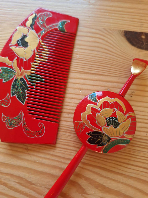 Dřevené kanzashi+hřebeň, vintage z Japonska!!!
