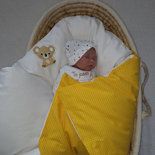Péřová zavinovačka Žlutá s puntíkem
