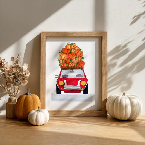 Mini Cooper s dýněmi - umělecký tisk