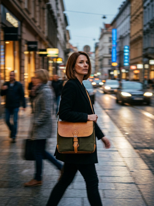 Pánská taška, kombinace kůže a canvasu