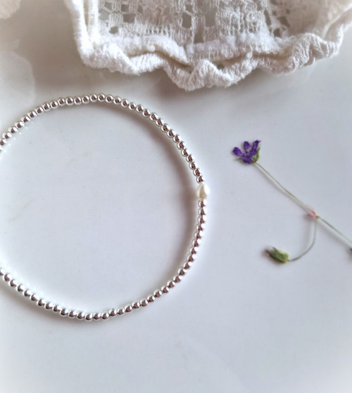 Říční perla*stříbrný hematit*minimalist*Ag*náramek