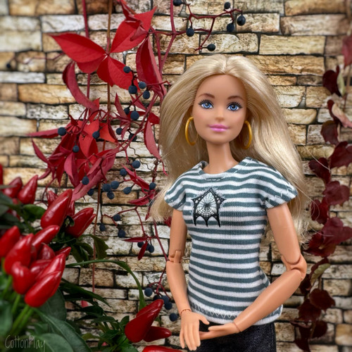 Dash of Gothic - tričko pro Barbie, šedé proužky