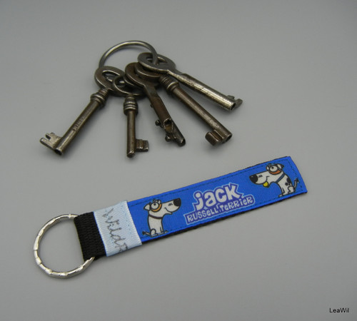 Klíčenka taft 2cm jackrussell pásek s očkem modrá