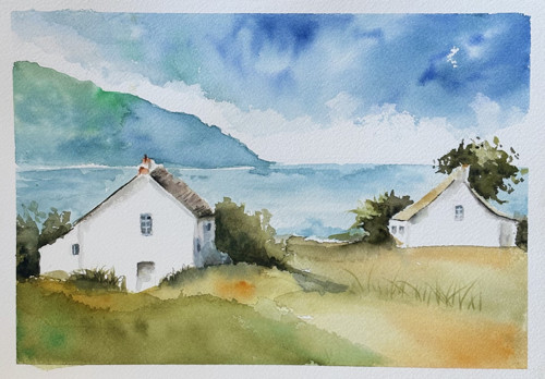 Originální akvarel - U Moře A4