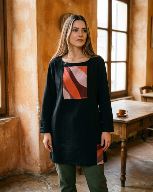 TUNIKA S APLIKACÍ (XL-XXL) - bavlna, len