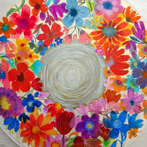 Květinová mandala – akvarelová malba – ORIGINÁL