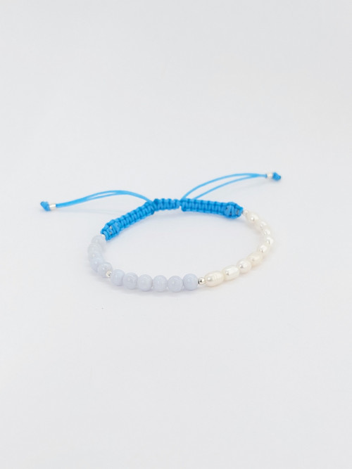 Náramek Macramé chalcedon, perly Ag 925