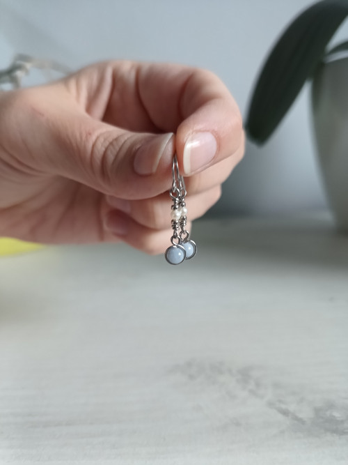 "Andělské" náušnice s angelitem a říční perlou