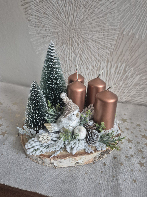 Adventní svícen s ptáčkem