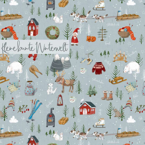 Zimní svět, popelín(Kleine Bunte Winterwelt)