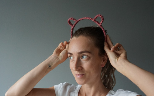 Macrame čelenka - Růžový medvídek