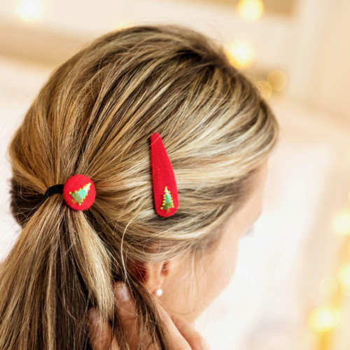 Set vyšívané spony a buttonky - Red - vánoční