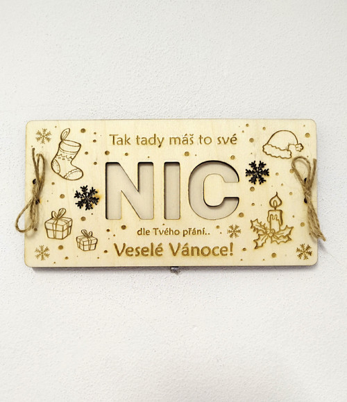 Dřevěná VÁNOČNÍ obálka "NIC"