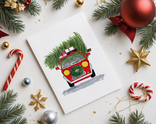 Vánoční přání – Mini Cooper se stromkem