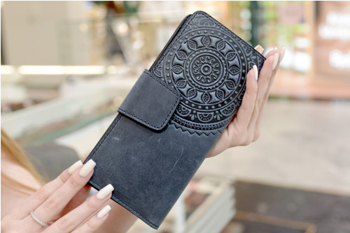 Peněženka-longer "M2-MANDALA-mini". Kůže. Tm.modrá