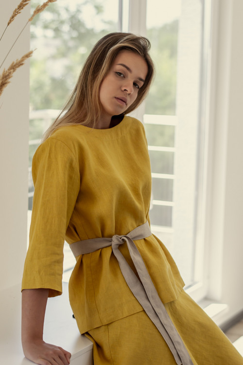 Lněný oversized Top Monaco