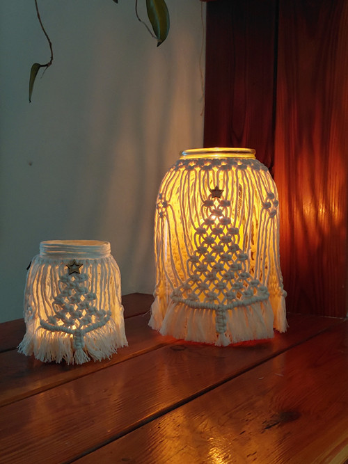Vánoční macramé lucerna na svíčku VELKÁ