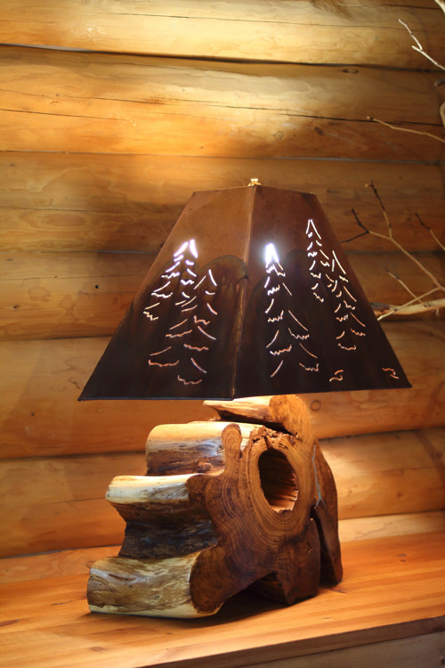 Dřevěná lampa s měděným stínítkem-„STOMY" XL