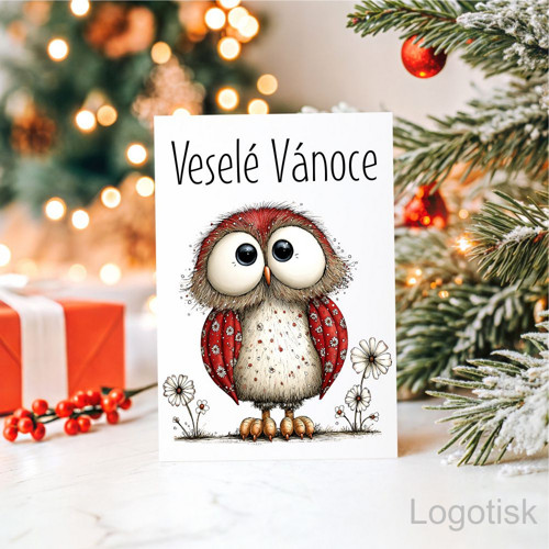 Veselé vánoční přání potisk SOVIČKA
