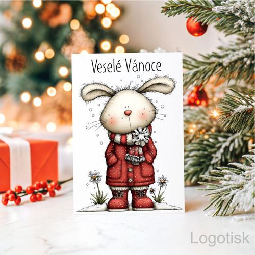 Veselé vánoční přání potisk KRÁLÍČEK