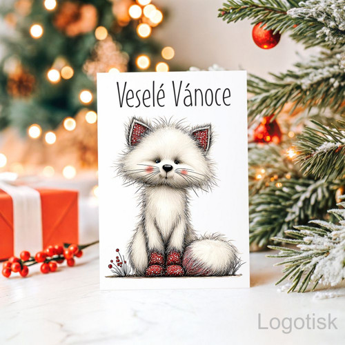 Veselé vánoční přání potisk KOČIČKA