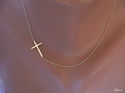 Stříbrný 925 pozlacený náhrdelník křížkem naležato