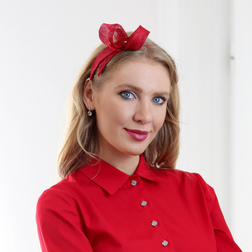 Rachel - fascinátor, mašle na čelence, červená