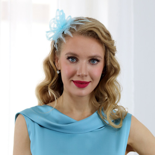 Chiara - fascinátor s krystaly a peřím, modrá