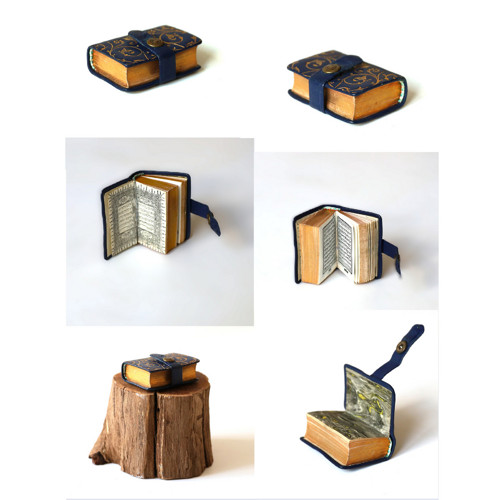 Knížečka miniatura - kůže, zlatá ořízka, olejová