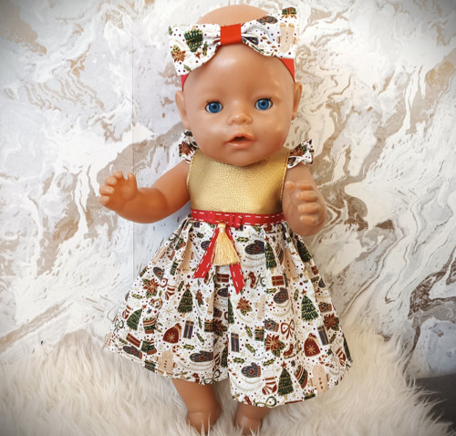 Vánoční šaty pro Baby Born 43 cm se zlatotiskem
