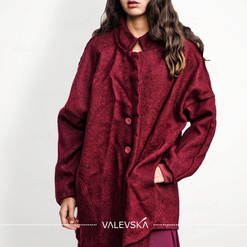 Bordeaux vlněný kabát, oversize XXL