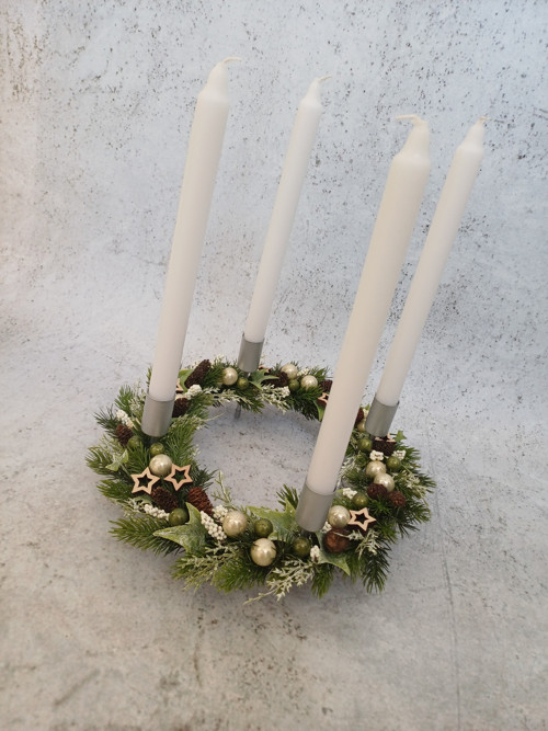 Kovový adventní svícínek zelenosmetanový