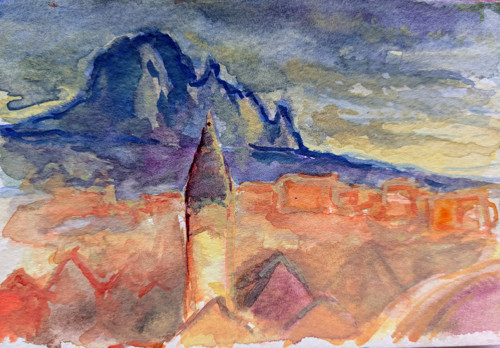 Originální autorský akvarel "Bořeň, Bílina"