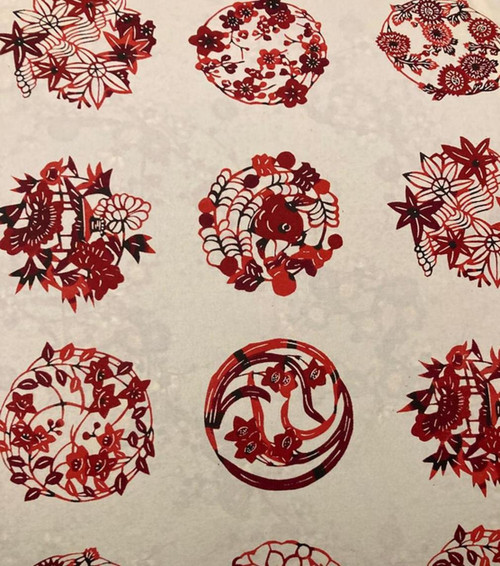 Handmade origami papír Katazome kolečko červené