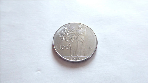 T037_ Mince Itálie, 100 Lire, 1989, retro