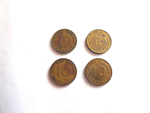 Mince, Německo, 10 pfennig, 4 ks, retro, za vše