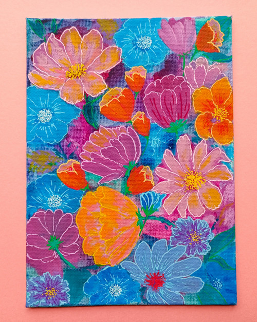 „Bloomly“ – akrylová malba na desce – originál
