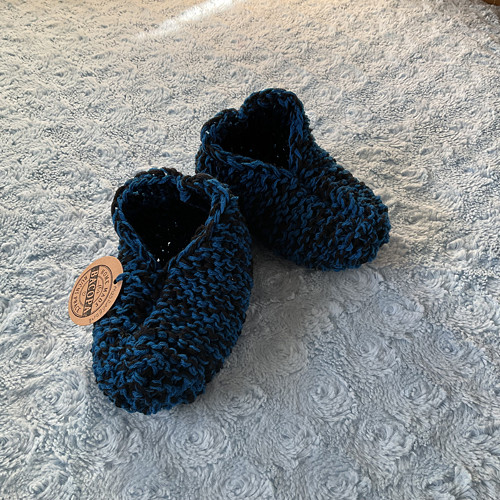 Ručně pletené papuče modročerný melír vel. 38 -40