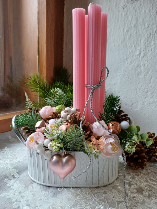 Adventní svícen růžový