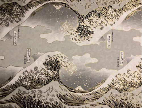 Handmade origami papír Vlna Hokusai šedá