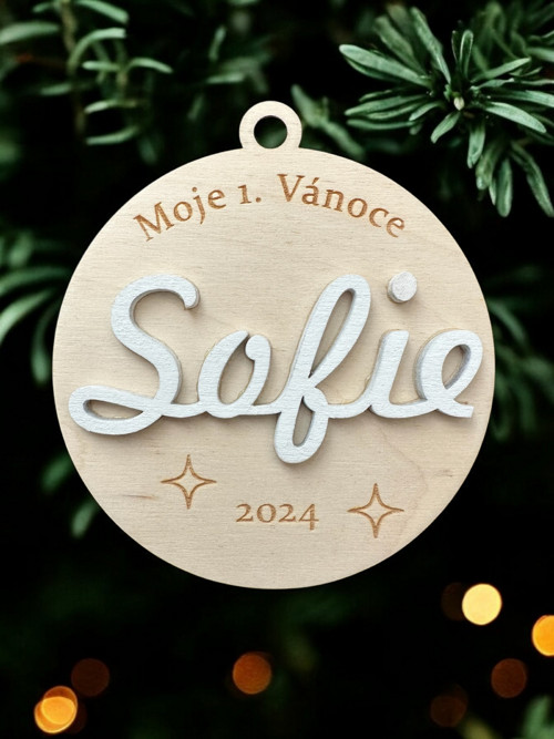 Personalizovaná baňka PRVNÍ VÁNOCE se jménem