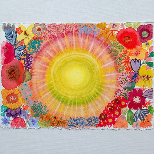 „Kvetoucí slunce“ – akvarelová malba – ORIGINÁL