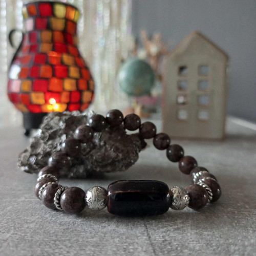 Náramek obsidian a keramika