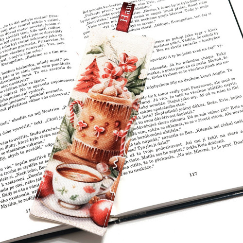 VÁNOCE S KÁVOU - textilní záložka do knihy