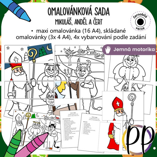 Mikuláš, anděl a čert - omalovánková sada (PDF)