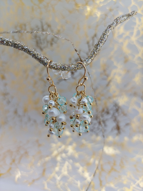 Náušnice zlaté Swarovski křišťály, perly