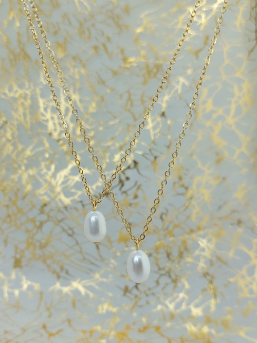 Řetízek zlatý se sladkovodní bílou perlou 40 - 43