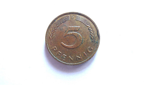 T034_ Mince Německo, 5 Pfennig, 1991, retro