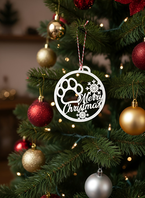 Vánoční ozdoba Merry Christmas se psí tlapkou