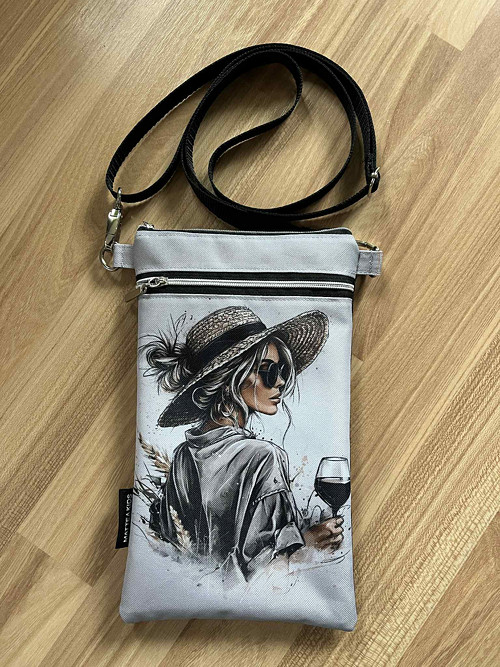 Dáma s vínem - taštička crossbody na mobil
